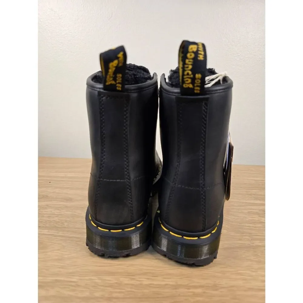 Dr. Martens 1460 Pascal FL Faux Fur Black Leather Lace Up Boots Women's Size 6